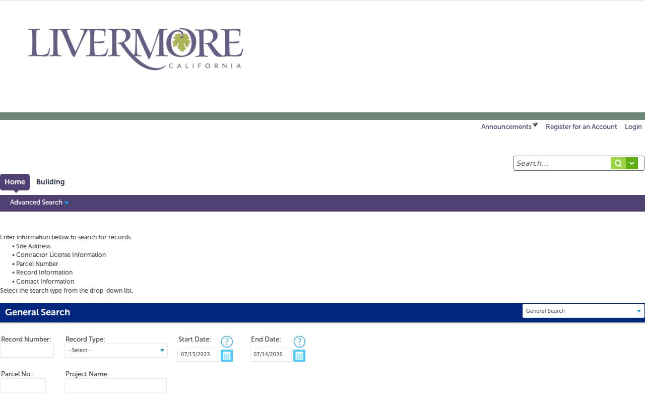 Livermore people directories Accela permit record search