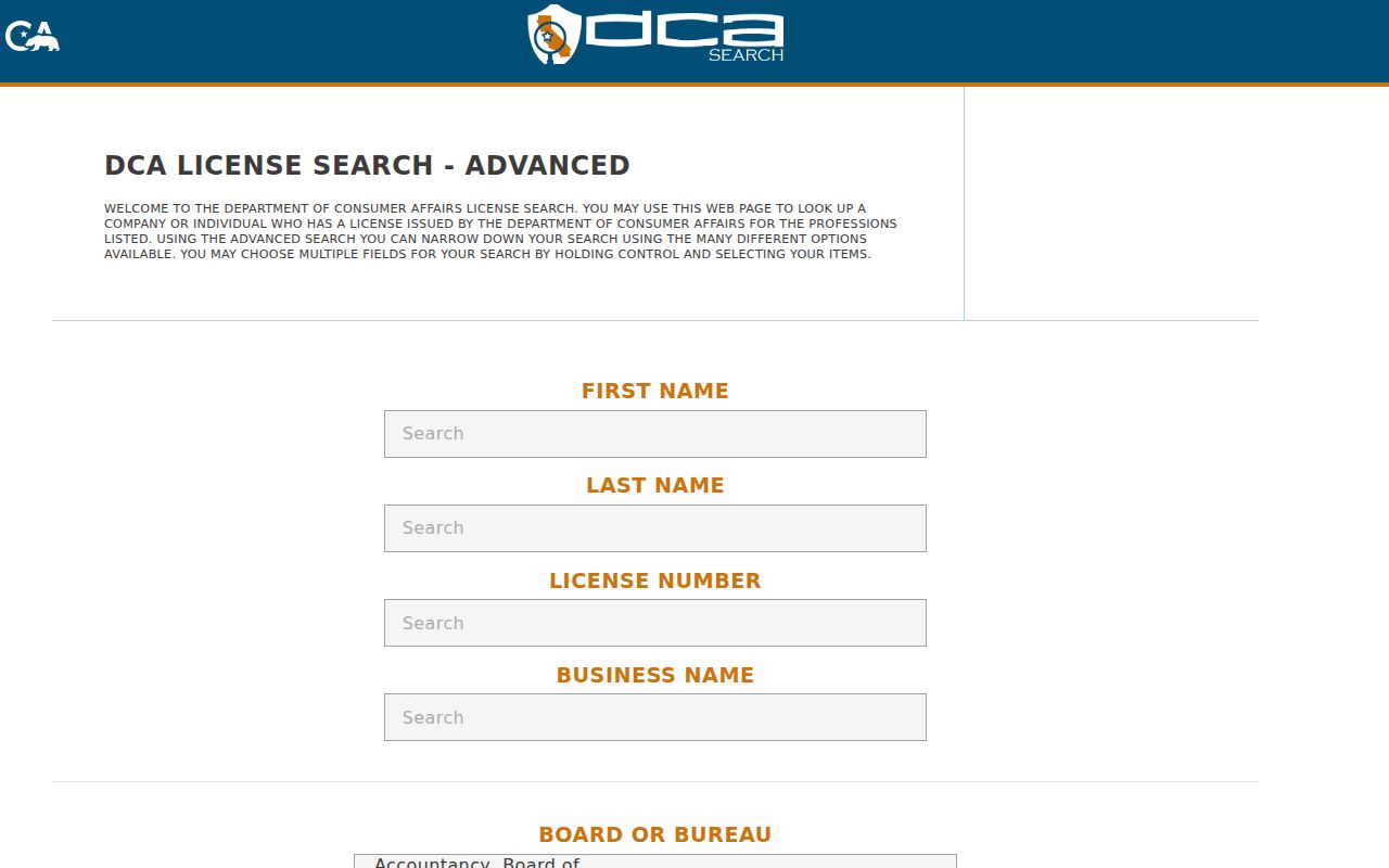 Livermore people directories California DCA license search