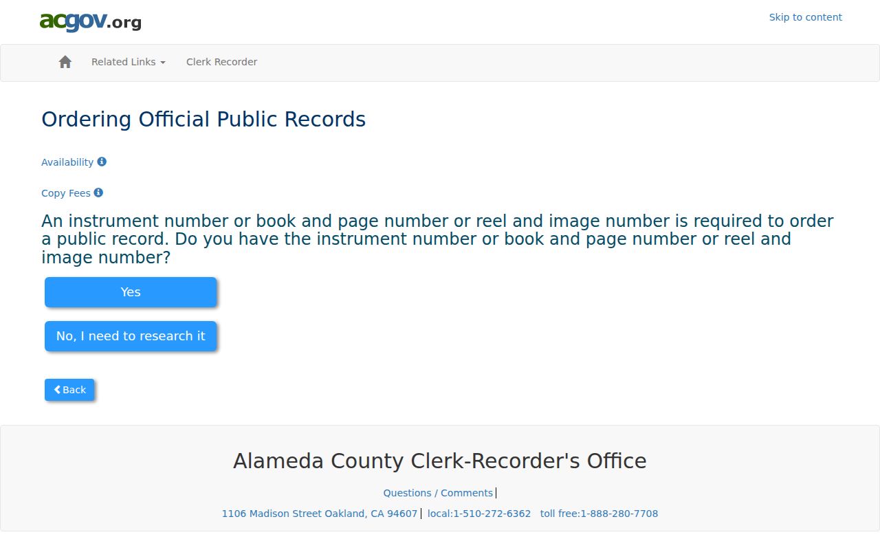 Livermore records instructions for Alameda County recorded documents