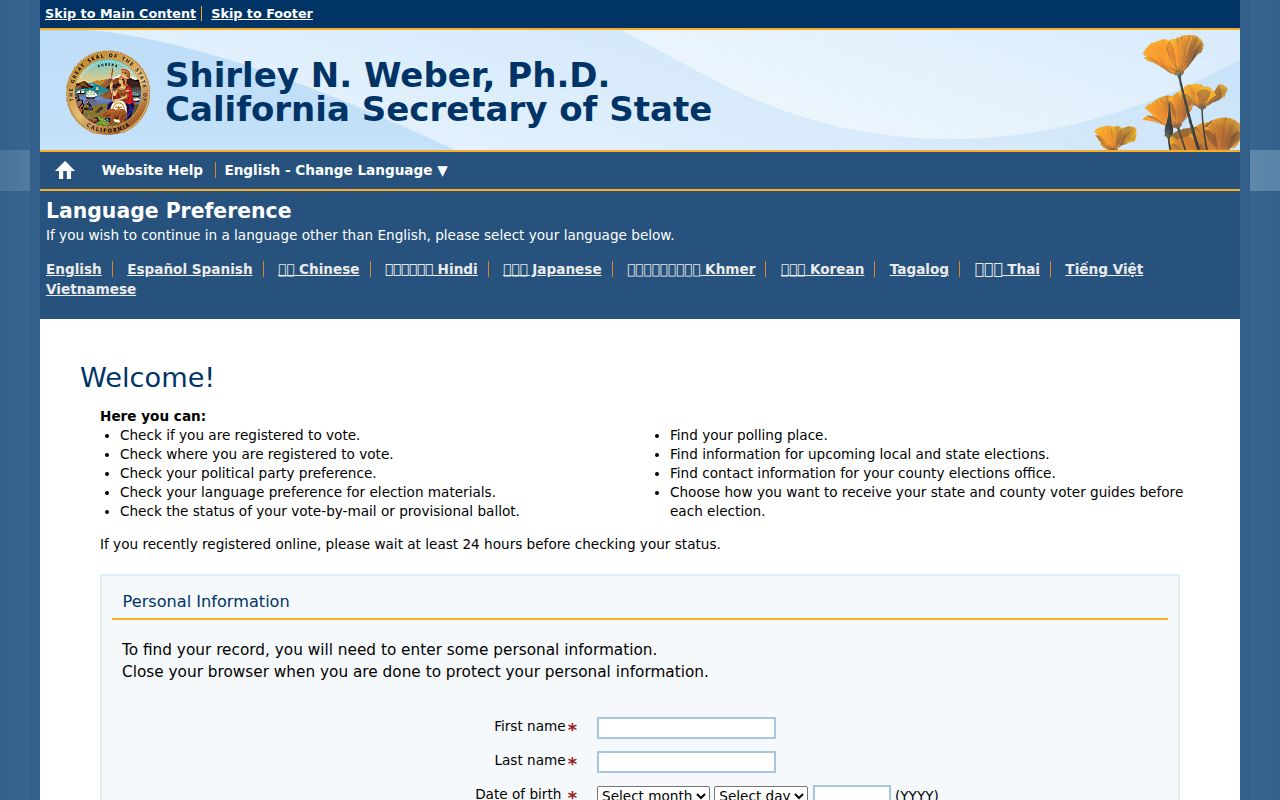 Livermore voter records status lookup on the California portal