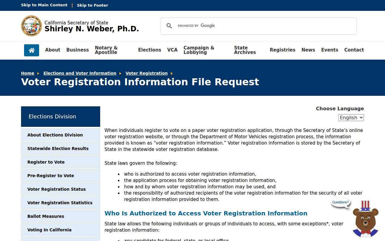 Livermore voter records file request instructions from California